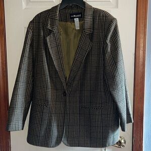 VTG-sag Harbor-18 W-Brown-green,tan,navy-Houndstooth,wool blend, blazer/jacket.